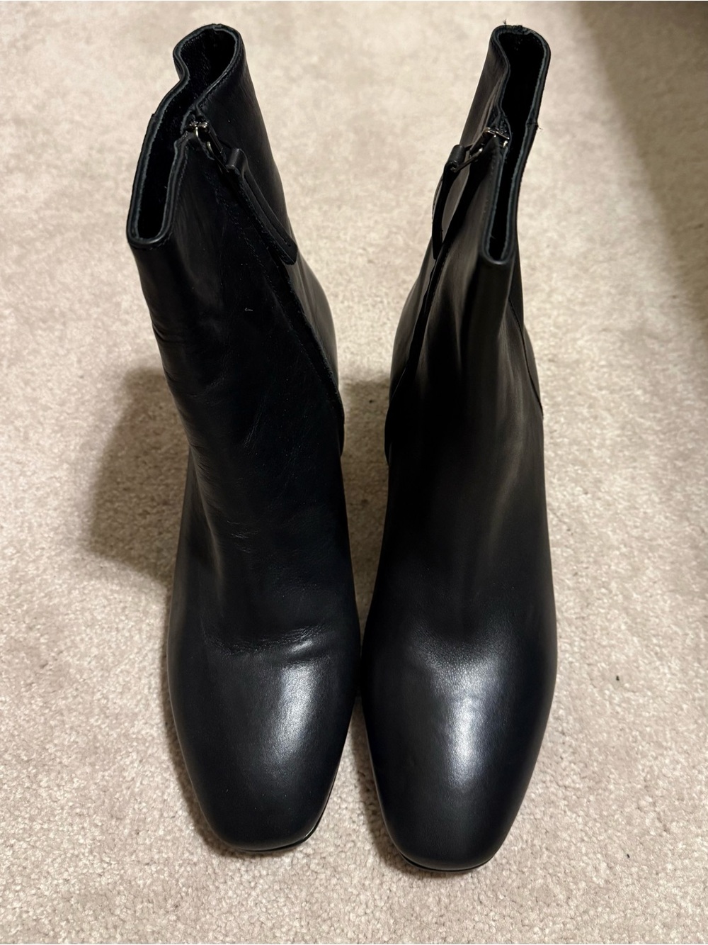 Women's Avellini Black Leather Square-Toe Ankle Boots with Side Zip